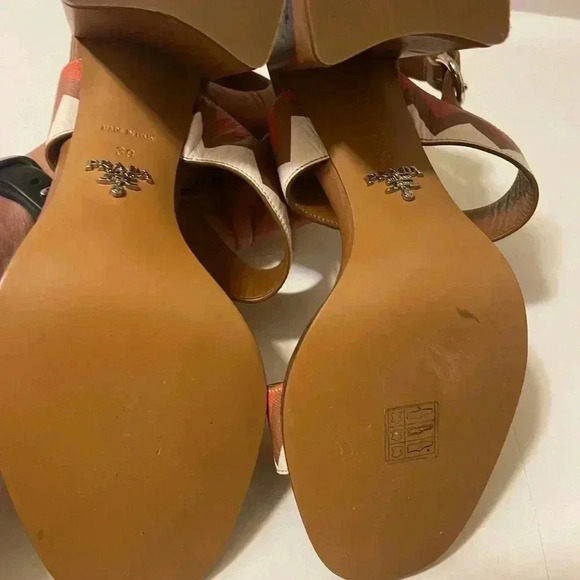 Prada Leather Colorblock Pattern Slingback brown and tan color Sandals - Picture 5 of 16